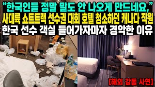 “한국인들 정말 말도 안 나오게 만드네요” 사대륙 쇼트트랙 선수권 대회 호텔 청소하던 캐나다 직원 한국 선수 객실 들어가자마자 경악한 이유 [upl. by Mohr]