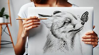 Fox Drawing  How To Draw Realistic Fox Drawing Tutorial [upl. by Wolcott]