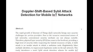 Doppler Shift Based Sybil Attack Detection for Mobile IoT Networks [upl. by Hussein190]