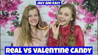 Real vs Valentine Candy Challenge  Jacy and Kacy [upl. by Elissa]