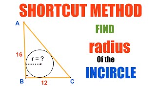 Find radius of incircle Find Inradius by Shortcut Method Inscribed Circle in a right triangle [upl. by Anwadal273]