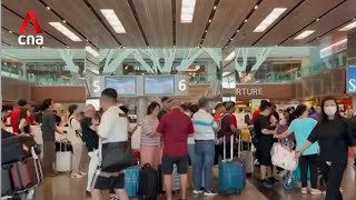 Global IT outage Selfservice checkin counters at Changi Airport progressively resuming [upl. by Illoh]