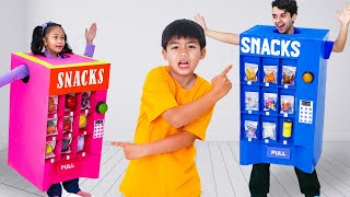 Eric and Andrea Vending Machine Toys at School Kid Stories about Healthy Snacks [upl. by Osher133]