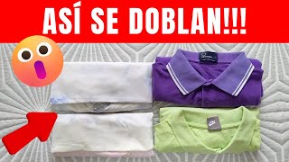 Como DOBLAR CAMISETAS y POLOS para ahorrar espacio Método del bolsillito [upl. by Eelidnarb]