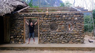 PRIMITIVE SKILLS Build Stone House  BUILD LOG CABIN with many stones in the mountain [upl. by Toh]