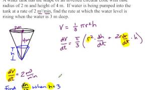 Related Rates Cone Similar Triangles [upl. by Attenod]