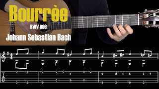 Bourrèe  Bach Guitar Tutorial with Free TAB [upl. by Fleck]