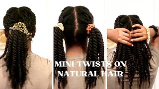 MINI TWO STRAND TWISTS ON STRETCHED HAIR Protective Style NO Added hair [upl. by Ahsenar]