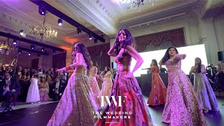 AMAZING Indian Wedding Dance Performance  Bride Squad Performs at Reception at 5 Star London Hotel [upl. by Kcirddehs946]