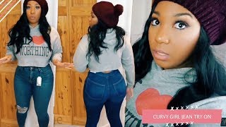 Curvy Girl Topshop Jean Try On Haul Jaime vs Joni  Curly Monroe [upl. by Elrebma]