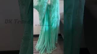 Party wear Aquamarine Green Saree with White Designer Blouse  trending blouse ytshorts fashion [upl. by Quillan]