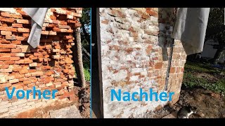 Maurer oder Zahnarzt Altbau Wand Sanieren  flicken  Betonieren  mauern  zerfallene Klinkerwand [upl. by Jud]