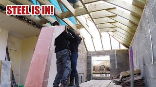 Hipped roof extended and installing the cranked steel beam Self Build Extension Part 7 [upl. by Eustasius383]