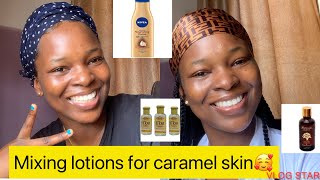 BEST WAY TO MIX LOTION FOR A RICH LOOKING CARAMEL SKIN TONE🌸 [upl. by Oiretule]