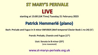 St Marys Perivale LIVE Patrick Hemmerlé piano [upl. by Inava]