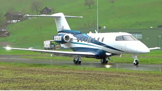 Pilatus PC24 and PC12 in Stans  Takeoff in Rainy Weather [upl. by Ahseiyn]