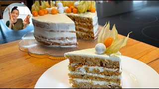 Rüblitorte mit Frischkäse Frosting  saftiger Karottenkuchen  Ostertorte [upl. by Zelig]