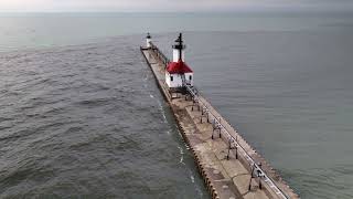 St Joseph Michigan lighthouses and harbor  4K aerial views [upl. by Ynej]