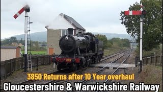 Gloucestershire amp Warwickshire Railway  GWR 3850 in Wartime Black is BACK IN SERVICE [upl. by Bonns117]