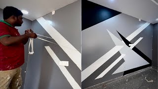 wall painting design ideas simple and easy  masking tape wall designs making [upl. by Schurman]