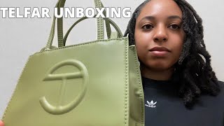 TELFAR UNBOXING  SMALL DRAB SHOPPING BAG REVIEW [upl. by Neeli891]