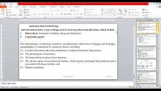 Pharmacology drnadheerah  antimycobacterial drugs 1 [upl. by Nosnaj]