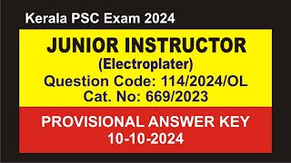 Junior Instructor Electroplater Department Industrial Training Provisional Answer Key 10102024 [upl. by Rives375]