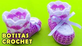 Botitas o zapatitos para bebé de 4 meses tejidos a crochet en punto abanicos paso a paso [upl. by Hourihan483]