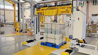 Fully automatic 2 in 1 pallet strapping and wrapping machine frame can move palletstrapping [upl. by Otrebor]