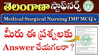 Telangana Staff Nurse MCQS Part  41  TG Nursing Officer Model Paper  TG Staff Nurse IMP MCQS [upl. by Publus45]