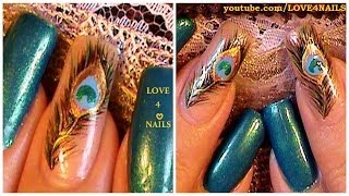 Como Pintar Plumas de Pavo Real en sus Uñas ♥ Tutorial [upl. by Nawiat621]