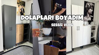 DOLAPLARIMI BOYADIM  EVDE MOBİLYA BOYAMAK  AZ MALİYETLE MOBİLYA YENİLEME VE DÖNÜŞÜM  SESSİZ VLOG [upl. by Einned10]