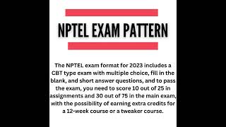 NPTEL EXAM PATTERN  nptel  govtjobs shortsfeed [upl. by Tiernan]