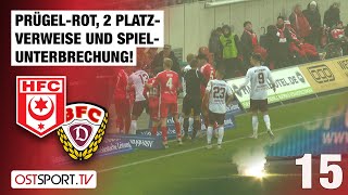 PrügelROT 2 Platzverweise und Spielunterbrechung Halle  BFC Dynamo  Regionalliga Nordost [upl. by Regine546]