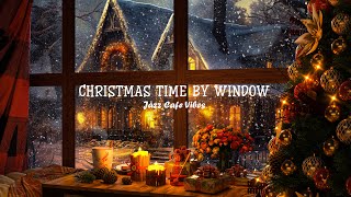 Christmas Time By Window 🎄 Cozy Coffee Shop Ambience and Relax Jazz Piano Music 🎀 Snowfall on Window [upl. by Edlyn]