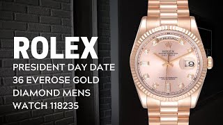 Rolex President Day Date 36 Everose Gold Diamond Mens Watch 118235  SwissWatchExpo [upl. by Meenen123]