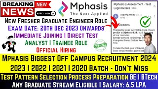 MPHASIS OFF CAMPUS RECRUITMENT 2024  MPHASIS URGENT HIRING  MPHASIS MULTIPLE JOB OPENING 20232020 [upl. by Pietje]