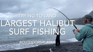 Biggest Halibut Yet Shore Fishing Seward Alaska [upl. by Zug]