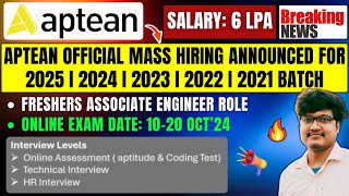 Aptean Biggest Mass Hiring Announced  Test Date 1020 Oct  OFF Campus Drive 2025 2024 20232021 [upl. by Atkins]