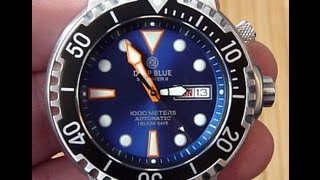 Deep Blue Sun Diver 2 blue dail automatic watch review [upl. by Adkins575]