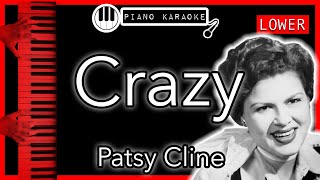 Crazy LOWER 3  Patsy Cline  Piano Karaoke Instrumental [upl. by Laux]