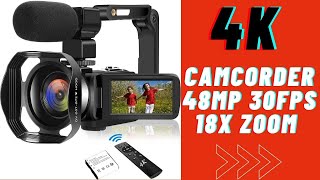 Video Camera 4K Camcorder Vlogging 48MP 30FPS 3quot Touch Screen 18X Digital Zoom REVIEW [upl. by Tessi]