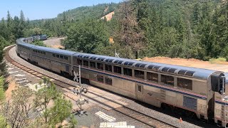 Amtrak California Zephyr Passenger Trains 5 and 6 Meet Long Ravine Colfax CA AMTK 201 and 169 [upl. by Siram]