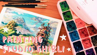 painting Studio Ghibli scenes 🌸 \ Howls Moving Castle [upl. by Nythsa]