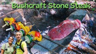 Bushcraft Wild Camping using a Stone to Grill a Perfect Steak [upl. by Batha928]