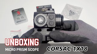 UNBOXING Red Win Corsac 1x18 Micro Prism Scope Wild Angle Field Of View Etched Reticle Prism Scope [upl. by Notlew]