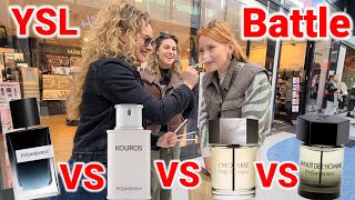 Women React to YSL Y EDP YSL La Nuit de LHomme  YSL LHomme amp YSL Kouros 💥 Street Battle [upl. by Gerhard]