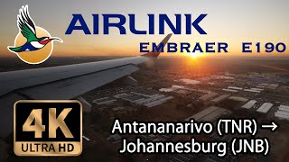 【4K Flight】 Antananarivo TNR Madagascar to Johannesburg JNB Airlink EMBRAER E190 [upl. by Eimor567]