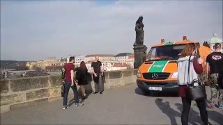 Sideloader garbage truck on Charles Bridge in downtown Prague Czech rep [upl. by Reg]