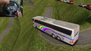 Superfast Bus Drifting on Narrow and Deadly Hilly Road by American Driver  Steering Wheel Gameplay [upl. by Setsero145]